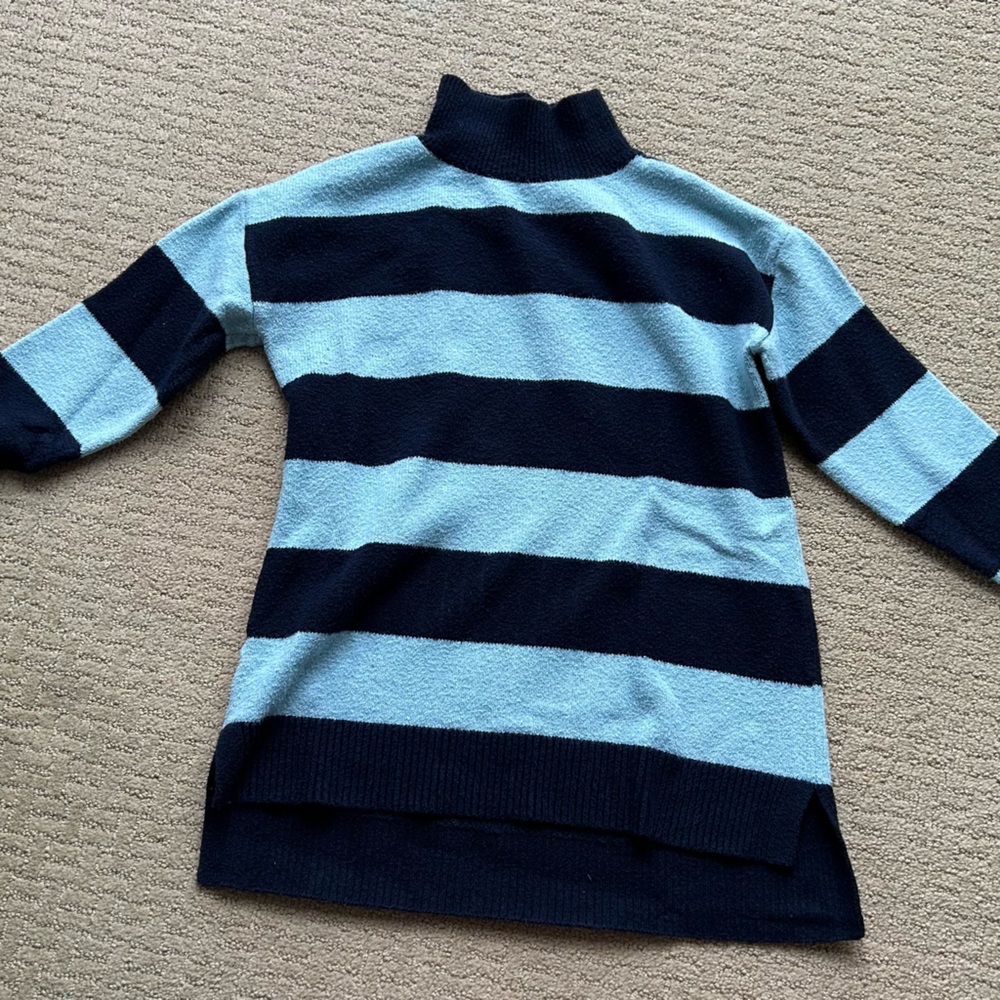 LOFT striped Blue Sweater with Navy Trim
